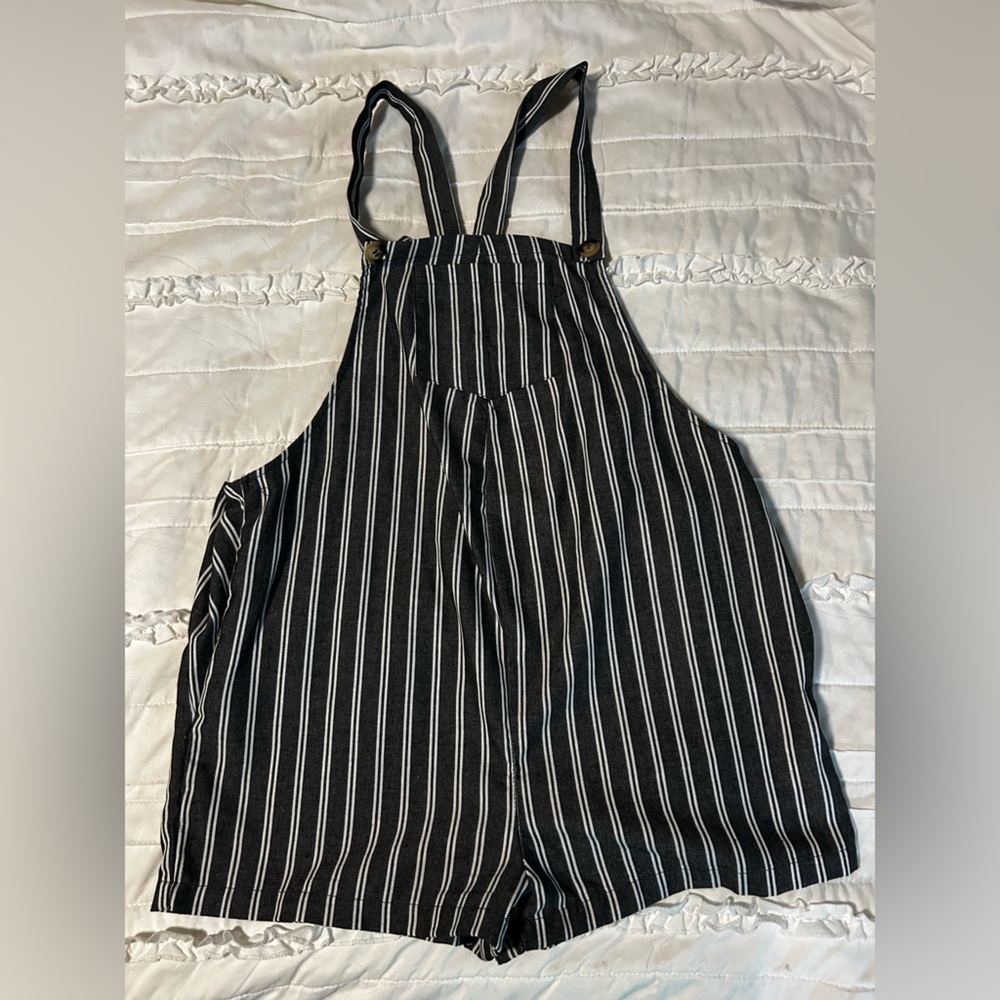 SHEIN Maternity Blue and White Striped Overalls